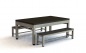 Preview: Riley Neptune Brushed Grey & Brown Finish 7ft Outdoor American Pool Table with Benches (7ft  213cm)