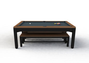 Riley Continental Solid Oak Finish Aluminium Black Frame & Leg 7ft Pool Table Diner with Benches (7ft 213cm)