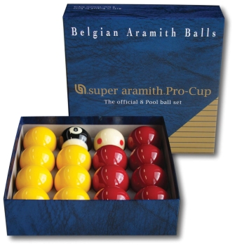 Super Aramith Pro Cup English Pool Kugeln (Rot & Gelb mit 47.5mm Weiss) 51mm