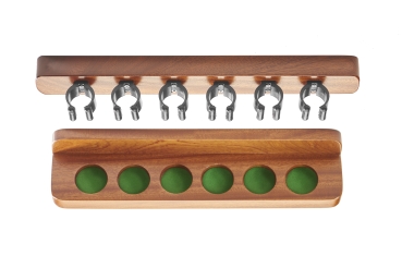 Mahogany Coloured Wall Mounted Cue Rack  Nylon Clips For 6 Cues