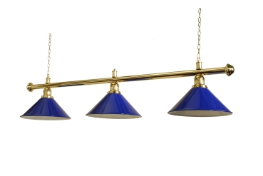 Messing Lampe mit 3 blauen Lampenschirmen 147cm