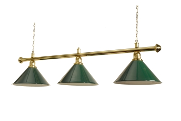 Messing Lampe mit 3 grünen Lampenschirmen 147cm