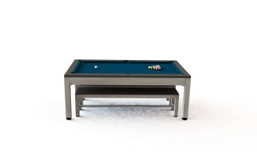 Riley Neptune Brushed Grey & Brown Finish 7ft Outdoor American Pool Table with Benches (7ft 213cm)