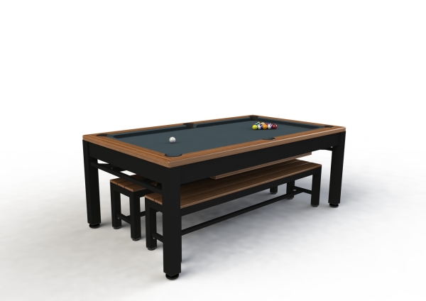 Riley Continental Solid Oak Finish Aluminium Black Frame & Leg 7ft Pool Table Diner with Benches (7ft 213cm)