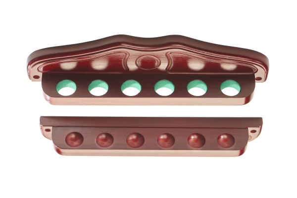 Club Economy Mahogany Coloured Wall Mounted Cue Rack  Baized Lined Holes For 6 Cues