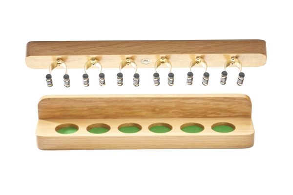 Oak Wall Mounted Cue Rack Brass Clips For 6 Cues