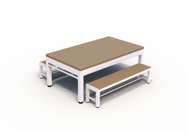 Riley Neptune White & Tan Finish 7ft Outdoor American Pool Table with Benches (7ft 213cm)