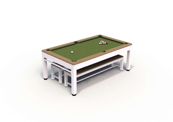 Riley Neptune White & Tan Finish 7ft Outdoor American Pool Table with Benches (7ft 213cm)